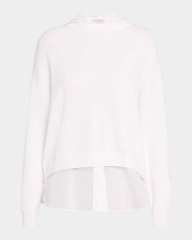 Organza-Hem Knit Hooded Sweat